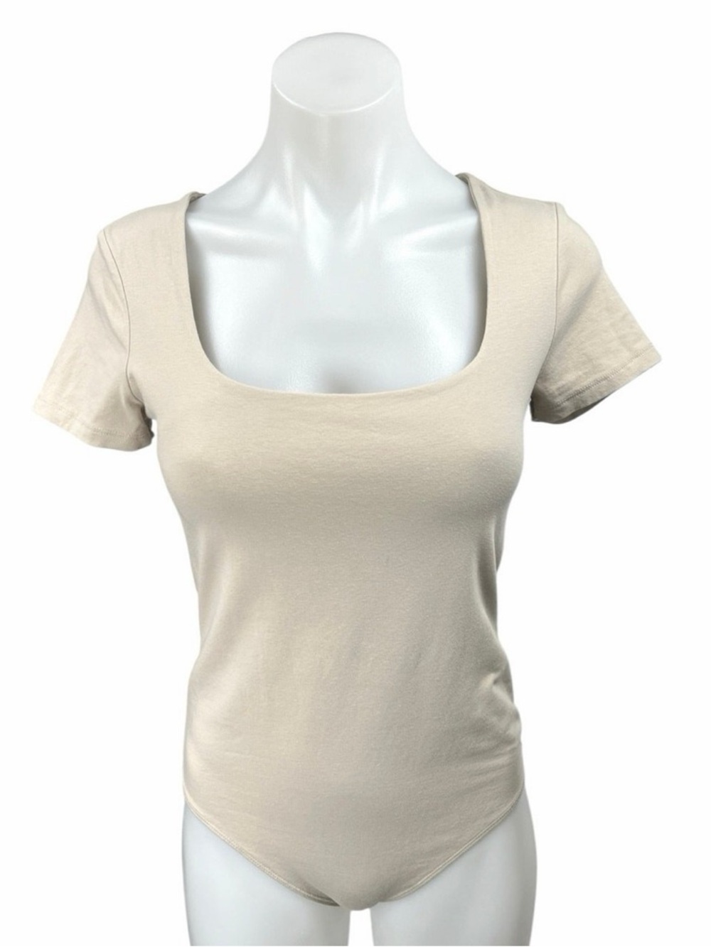 Abercrombie & Fitch Cream Square Neck Short Sleeve Bodysuit